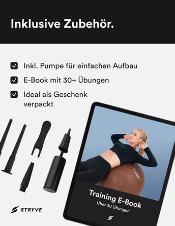 STRYVE Фітбол для офісу 65-70 см - ергономічний фітнес-м'яч знімний чохол, захист від скочування, повітряний насос, до 150 кг, синій штучна шкіра