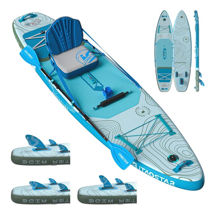 SUP-дошка iTAOSTAR Adventure 365x88/99 см з сидінням, надувний сапборд для підлітків/дорослих, 5 фінів, преміум комплект