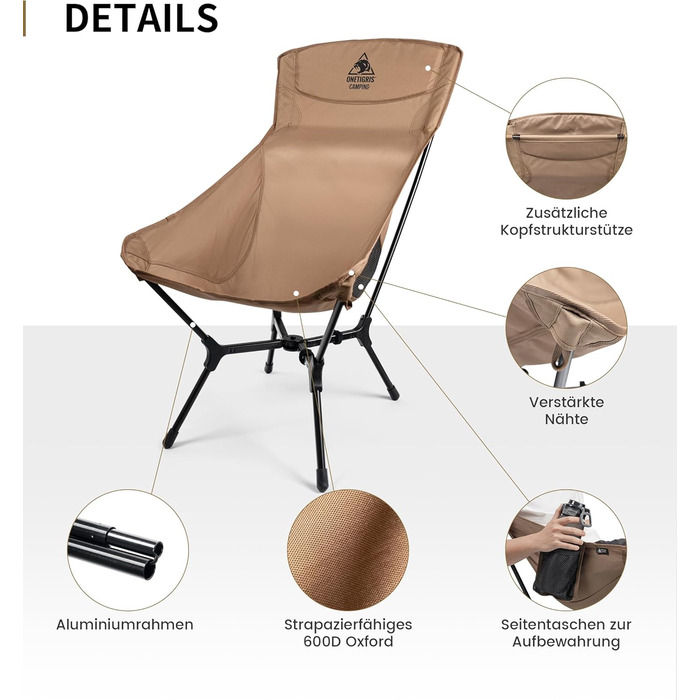 Складний туристичний стілець OneTigris OASISFLEX: міцний, легкий, з кишенями для відпочинку на природі та риболовлі (Kojote Brown)