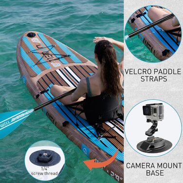 Надувний SUP-борд UPWELL Premium Stand Up Paddling Board з комплектом: сидіння, кріплення для камери, весло, 204 кг, для 2 осіб, 350x84x15 см