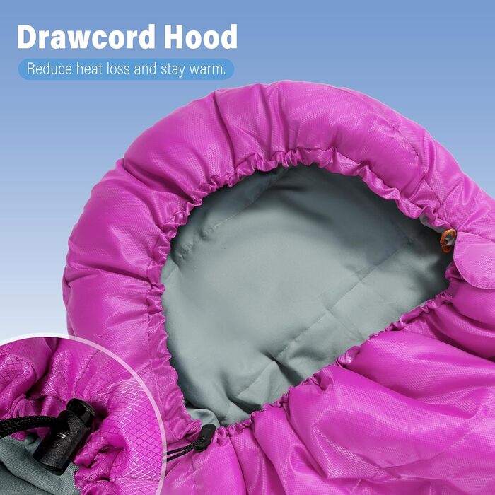 Сплячий мішок для дітей REDCAMP 175x65 см, рожевий. Теплий, зручний, регульований, для кемпінгу та відпочинку на природі. 3-сезонний