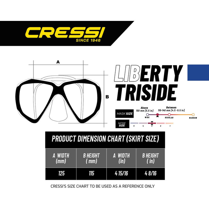 Маска для снорклінгу Cressi Liberty - для дайвінгу, апное та снорклінгу. Доступна у версії з двома/трьома лінзами (Liberty 3, прозора/чорна/срібна)