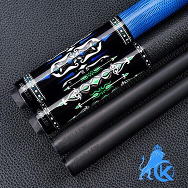 KONLLEN Billardqueue з карбону, 58 дюймів: професійний більярдний кий для дорослих, повна карбонова технологія, низький опір, наконечник 12,5 мм (Pro Taper, ультрагладкий) (AMG-2F-Blue)