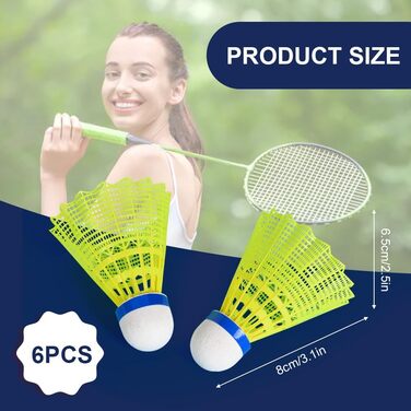 Флінтронік Бадмінтонні м'ячі, 6 шт. Нейлонові м'ячі для бадмінтону, висока стабільність та довговічність, професійні м'ячі для тренувань в приміщенні та на вулиці, відпочинок, спорт, білий (6 шт., жовтий)