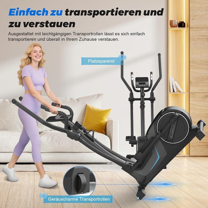 Еліптичний тренажер Neezee для дому, ультратихий з 16 рівнями опору, 8 кг маховиком, довжиною кроку 16,5 дюймів, LCD-дисплеєм, витримує до 150 кг (Schattenschwarz, LCD-монітор (Класичний))