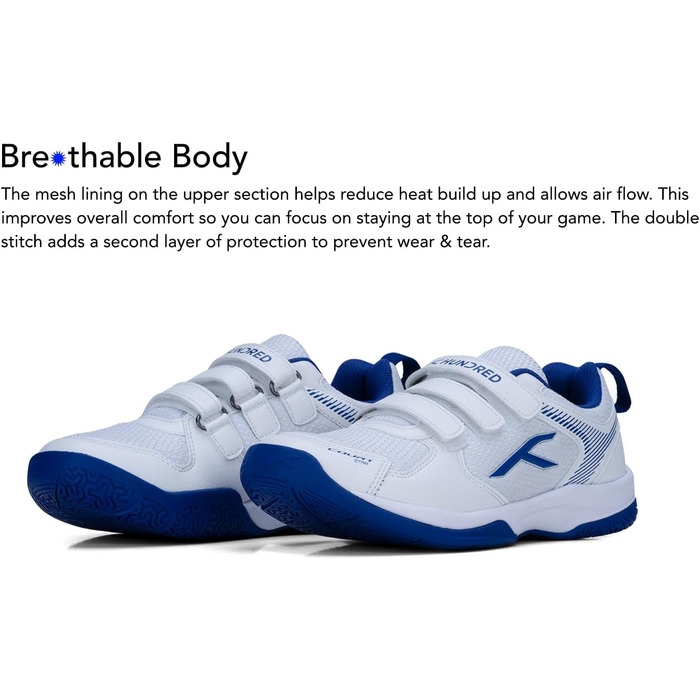 Бадмінтонні кросівки HUNDRED Court Star для дітей та юніорів | Легкі | X-Cushion | Для залу: бадмінтон, теніс, сквош, настільний теніс, баскетбол та падел | Білий, темно-синій | 38 EU