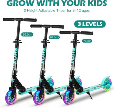 Самокат дитячий SUOTU з колесами 145 мм, до 100 кг, світлодіоди, складаний, регульована висота, для хлопчиків та дівчаток, алюмінієвий (Чорно-синій)