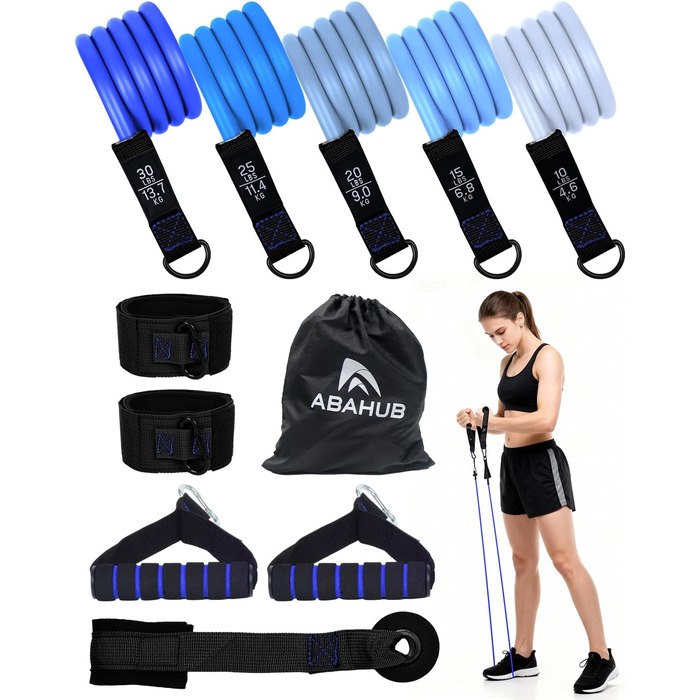 Набір еластичних стрічок Abahub для фітнесу з дверним кріпленням, ручками та петлею для ніг. Ідеально для тренувань всього тіла, домашнього спортзалу, підходить для початківців та досвідчених (100LB)