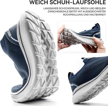 Чоловічі кросівки без шнурівків Slip-on, сітка, дихаючі, легкі, для бігу та спорту, комфортні, outdoor, джогінги, 44 EU, темно-синій