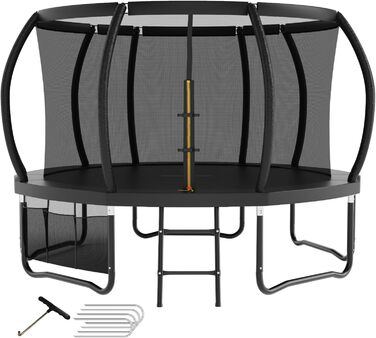 Батут для дітей Trampolin Outdoor з захисною сіткою, драбинкою і рукавичкою, дизайн гарбуза, Ø 228/305/366/427 см, сертифікат GS, до 150 кг, для саду