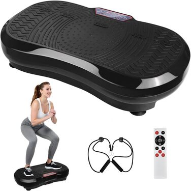 Вібраційна платформа TLGREEN з ультратихим мотором, 120 рівнів + 10 програм тренувань, з пультом дистанційного керування, тренувальні стрічки, для тренувань всього тіла, спалювання жиру, XL (68x38x14 см), чорна