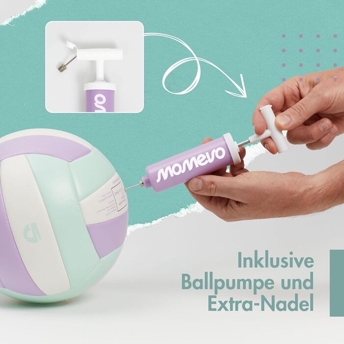 М'яч для волейболу Momevo Beachvolleyball, розмір 5, сертифікований DVV, м'яка поверхня, ідеальний для пляжного волейболу, спорту на піску, подарунчий набір з насосом Pastel