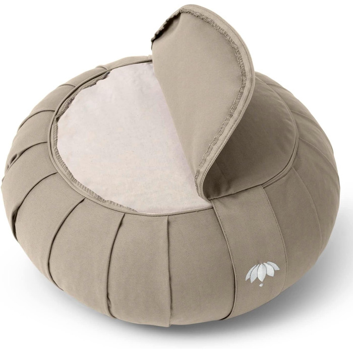 Подушка для медитації Lotuscrafts Zafu - 15 см, з наповнювачем з пшениці, бавовна органічна, GOTS сертифікат, вишивка (світло-бежевий)