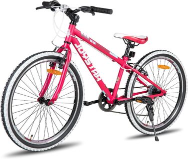 JOYSTAR Lubbock 20/24 дюймове дитяче гірське велосипед для хлопчиків та дівчаток 7-12 років (білий борт, 1/7 швидкостей, червоний, 24 дюйми)