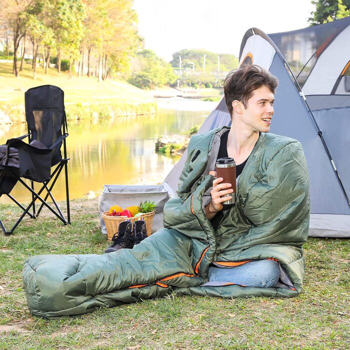 Сплячий мішок Amazon Basics для холодного клімату, для кемпінгу та піших прогулянок, легкий, мумієподібний, оливковий