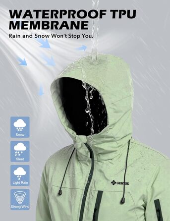 Жіноча лижна куртка GEMYSE з інтегрованими лямками. Тепла зимова куртка, водонепроникна, вітронепроникна та дихаюча. Снігова куртка для активного відпочинку на природі. Колір: світло-зелений.