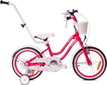 Дитяче велосипед Sun Baby Heart Bike 12/14/16 дюймів, знімний ручка-штовхач, для дівчаток 2-6 років (полуниця, 14 дюймів)