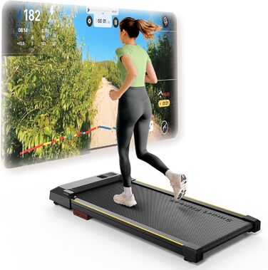 UREVO Smart Walking Pad - компактний тихий біговий тренажер з амортизацією, фітнес-додаток, для дому/офісу, 2.5 PS, чорний