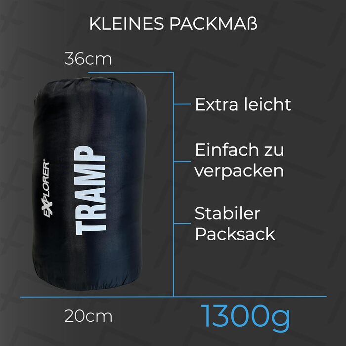 Сплячий мішок EXPLORER® Tramp -9°C, 3 сезони, 230x80x55 см, 1300 г, для кемпінгу, трекінгу та подорожей