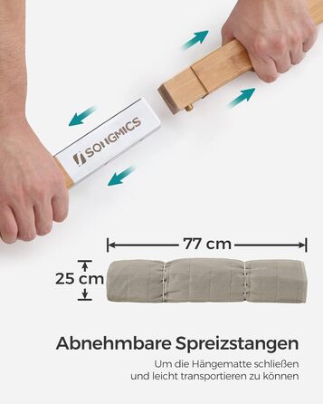 Гамак SONGMICS для 2 осіб з подушкою, сірий-бежевий, 200 x 140 см, до 225 кг, з бамбуковими стійками