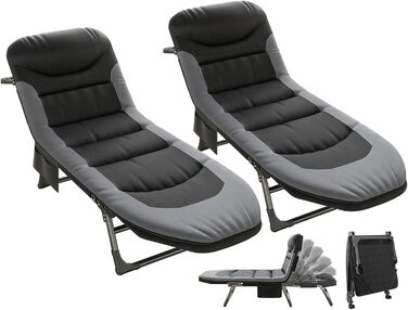 Кемпінгове ліжко T-ZBDZ розкладне XXL до 150 кг, широке 190x65x30 см, 6 положень спинки, для відпочинку на природі, риболовлі, саду та дому (чорний)
