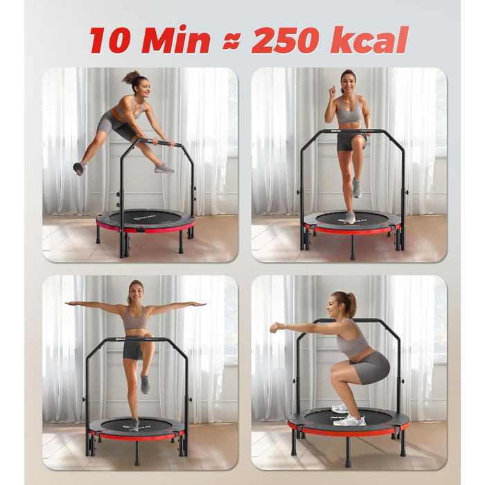 Міні-батут BCAN для дому, 102 см, складний, для дорослих, з регульованою ручкою, вантажопідйомність 150 кг, для фітнесу та тренувань вдома