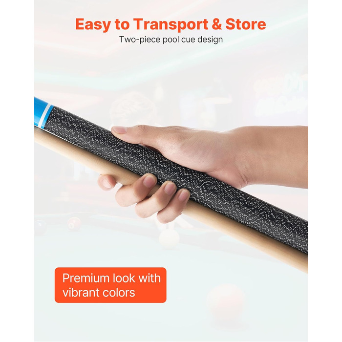 Кю (біліардна палиця) VEVOR, 147.3 см, з багатошаровим наконечником, ABS-з'єднувальний кільце, для професійного більярду, бару, дому, офісу (канадський клен, 4-секційна)