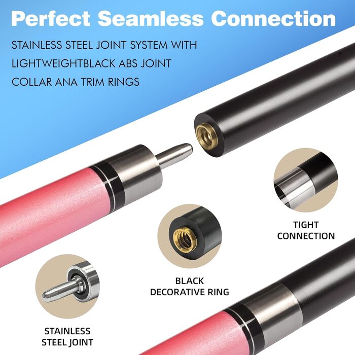 Більярдний кий HomeSeason Billardqueue: професійний, з карбону, 147.3 см, 12.7 мм, з чохлом (рожевий)