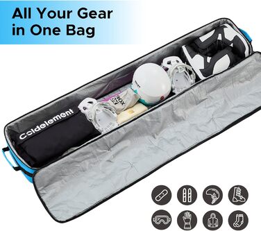 Чохол для сноуборду XCMAN для подорожей літаком – повністю ущільнений, водонепроникний, для сноуборду та черевиків (Синій, 165см)