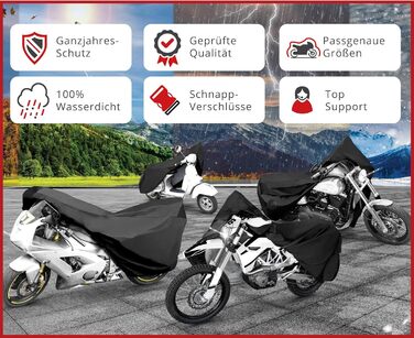 Водонепроникний чохол для мотоцикла та скутера Vespa All Weather, всесезонний захисний тент від дощу та пилу, чорний, розмір S (185x90x110 см)