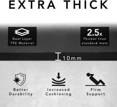 Тренувальний килимок – великий, широкий та товстий (183x80x10 мм) – TPE килимок для фітнесу, йоги, HIIT, Pilates, гімнастики. Сірий, з гравіюванням (чорний)