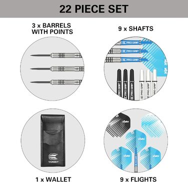Дротики Target Phil Taylor 22/23/24 г вольфрамові, набір зі стрижнями Pro Grip, крилами Pro Ultra, чохлом, аксесуари для дартсу