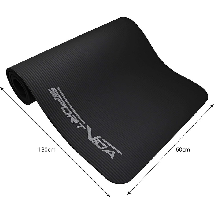 Килимок для йоги SportVida з нековзким покриттям, NBR, 180 x 60 x 1 см. Килимок для фітнесу, тренувань вдома, з ручкою для перенесення, 2 розміри, 6 кольорів (чорний, бірюзовий)