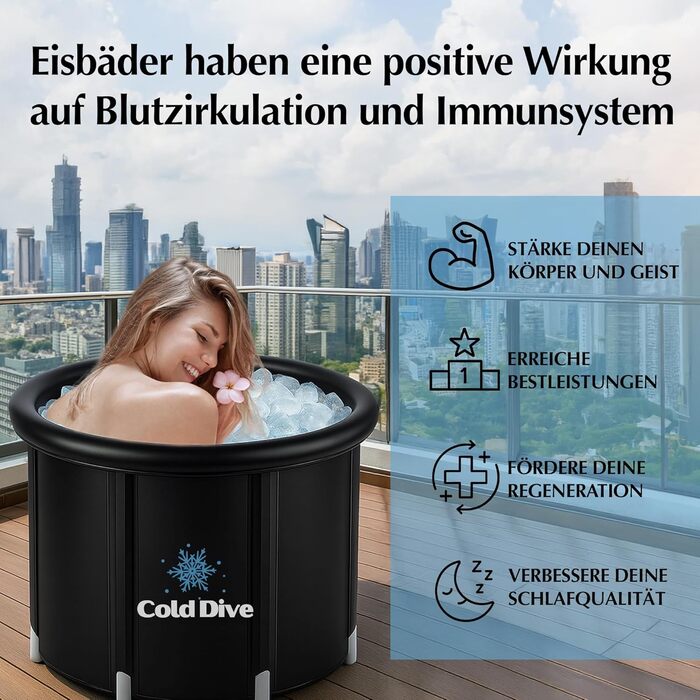 Ейстон 300L – Складана діжка для крижаних ванн для дому та відпочинку – Портативна діжка для відновлення – Кругле чавурне бак з Оксфорду та ПВХ – Діжка для крижаного занурення для спортсменів