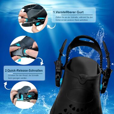Ласти для плавання Schnorchelflossen S/M (37-41) Cyan: професійні ласти для снорклінгу та дайвінгу з регульованим ремінцем, PP+TPR