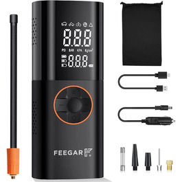 Портативний електричний компресор FEEGAR 150PSI для шин, акумулятор 7800mAh, павербанк, 12V DC, USB-C, LCD-екран, велосипедний насос з цифровою індикацією та ліхтарем