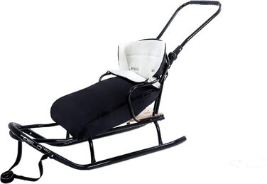 Металевий санний Oslo з підніжкою, ременями безпеки, ручкою для штовхання та мішком для ніг. Ідеальний для дітей та дорослих. Максимальне навантаження: 120 кг (чорний)