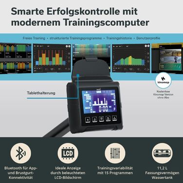 Гребний тренажер Skandika Nemo III Hybrid з водним та магнітним опором | 32 рівня електроніки, 15 програм, до 200 см, сумісний з додатком, дерев'яний | Фітнес-обладнання для дому