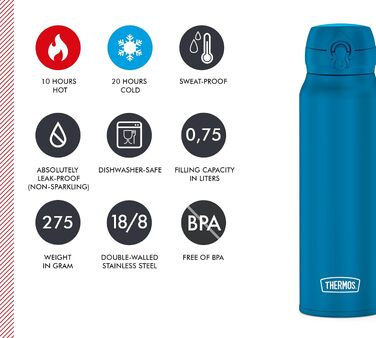 Термос Thermos UltraLight вакуумна пляшка для напоїв, 0.5 л, сталь, зберігає холод до 20 годин