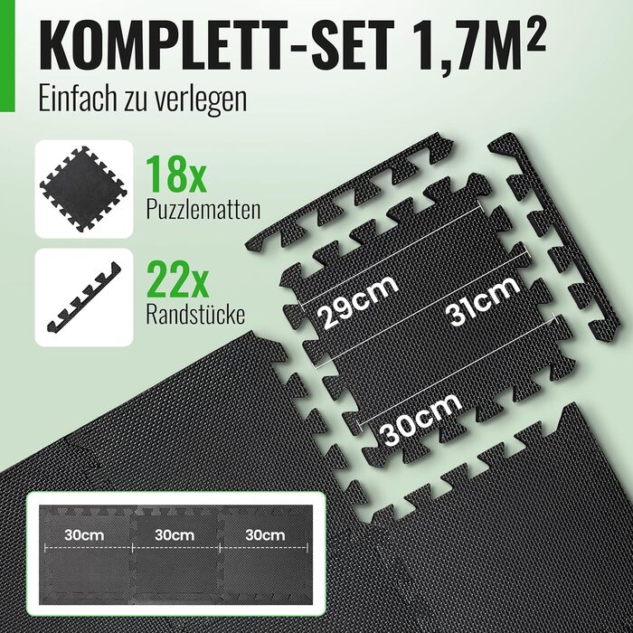 AthleticPro Мат для підлоги спортивний 30x30 см / 60x60 см, посилений захист (+20%), 18 шт, 1.7 м² - Нековзні гумові килимки для спортзалу
