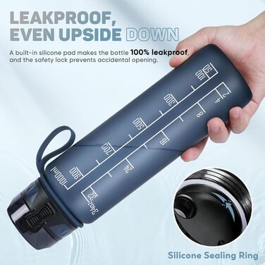 Спортивна пляшка для води 1л BPA-free з неслизьким гумовим грифом - для велосипеда, відпочинку, школи, спортзалу (1000 мл)