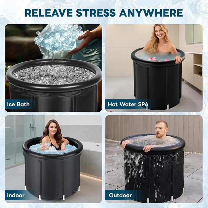 Преміум Ейсбад XL (80 см Ø) - Комплект для криотерапії з тони, крио ванна, криотонна з кришкою та тканиною - для відновлення та оздоровлення