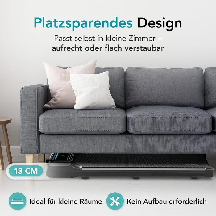 Біговий тренажер TiBa для дому - Walking Pad з нахилом [3 рівня, до 6%] - біговий килимок [макс. 100 кг, макс. 6 км/год] - ідеально підходить для столу, офісу або вітальні [125x55 см]