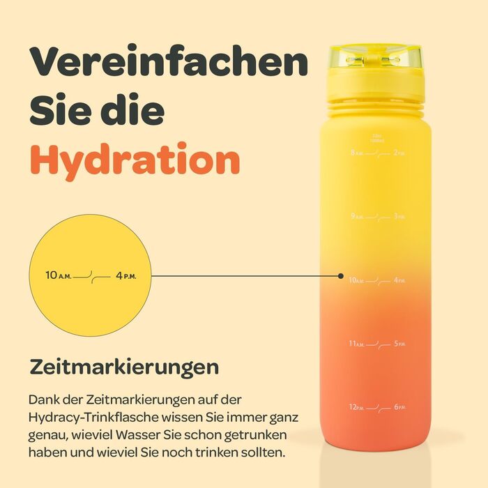 Фляга для води Hydracy 1л з вбудованим фрутом - спортивна пляшка BPA-free з таймером, не протікає, без конденсату, салатовий-блакитний градієнт (жовто-кораловий)