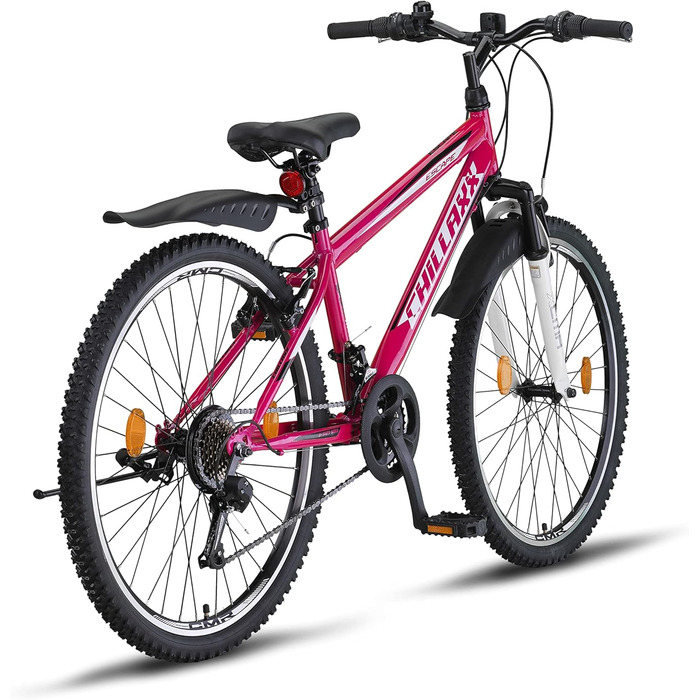 Гірський велосипед Chillaxx Bike Escape 24/26 дюймів, 21 швидкість, V-гальма, для дівчат, хлопців, чоловіків та жінок, рожево-білий, преміум-якість