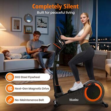 Еліптичний тренажер Niceday для дому, тихий, з магнітним опором, 16 рівнів, крок 39 см, до 150 кг, збірка 90%, Німеччина