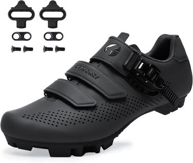 Чоловічі та жіночі велотуфлі для гірського велосипеда (MTB) з сумісними підошвами SPD, зелені (45 EU, чорні з 4 чорними клітами)