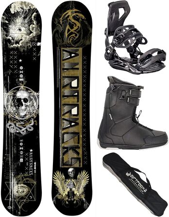 Airtracks Сноубордний комплект для чоловіків Freeride/Freestyle з карбоновим сердечником + кріплення Master + черевики + сумка SB 155/160/164 см (Сноуборд 160 см, черевики Master QL 44)
