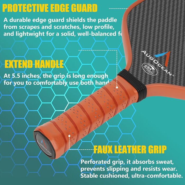 Плекабол ракетка, 2025, карбонове волокно, 3K, поверхня з високою зернистістю та обертанням, T700SC, схвалено USAPA, колір A-brown, 16 мм