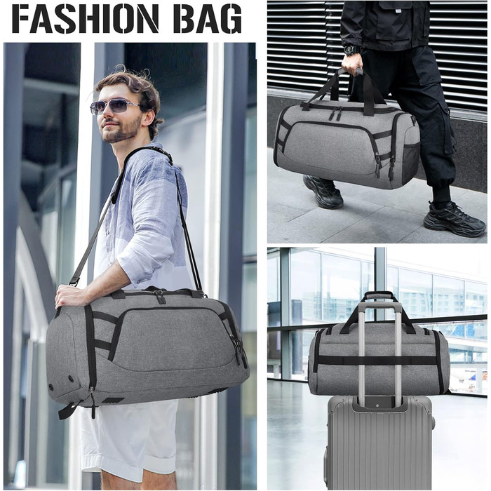 RAINSMORE спортивна сумка 40L для подорожей і тренажерного залу з відділенням для взуття, водонепроникна, сіра